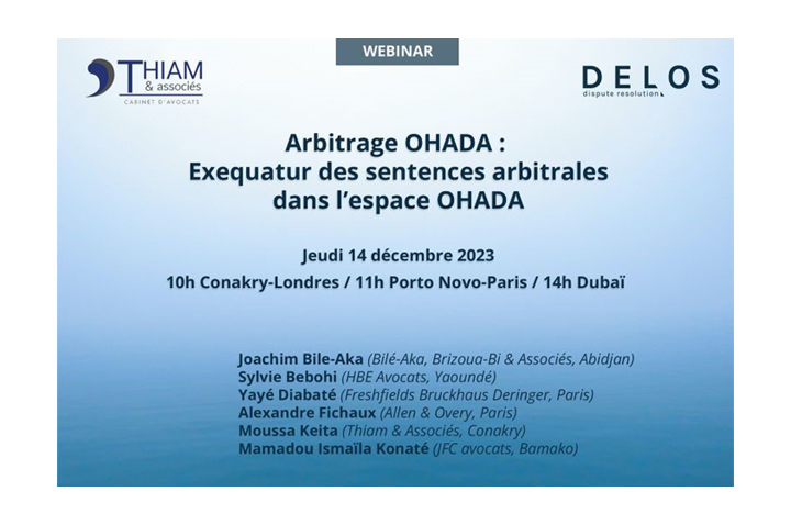 Thiam & Associés co-organizes with Delos a Webinar on arbitration in the OHADA region